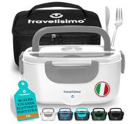 TRAVELISIMO Scaldavivande Elettrico Portatile, 80W 1,5L Portavivande Termico, 220V/12V/24V Scalda Vivande Portatile Elettrico per Viaggio e Lavoro - Borsa Termica Elettrica & Porta Vivande Termico