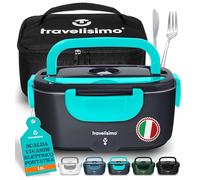 TRAVELISIMO Scaldavivande Elettrico Portatile, 80W 1,5L Portavivande Termico, 220V/12V/24V Scalda Vivande Portatile Elettrico per Viaggio e Lavoro - Borsa Termica Elettrica & Porta Vivande Termico