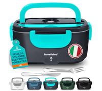 TRAVELISIMO Scaldavivande Elettrico Portatile, 80W 1,5L Portavivande Termico, 220V/12V/24V Scalda Vivande Portatile Elettrico per Viaggio e Lavoro, Schiscetta Pranzo Riscaldabile & Portapranzo Termico
