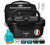 TRAVELISIMO Scaldavivande Elettrico Portatile, 80W 1,5L Portavivande Termico, 220V/12V/24V Scalda Vivande Portatile Elettrico per Viaggio e Lavoro - Borsa Termica Elettrica & Porta Vivande Termico