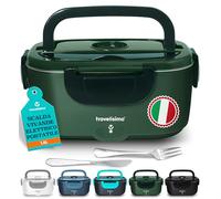 TRAVELISIMO Scaldavivande Elettrico Portatile, 80W 1,5L Portavivande Termico, 220V/12V/24V Scalda Vivande Portatile Elettrico per Viaggio e Lavoro, Schiscetta Pranzo Riscaldabile & Portapranzo Termico