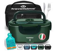 TRAVELISIMO Scaldavivande Elettrico Portatile, 80W 1,5L Portavivande Termico, 220V/12V/24V Scalda Vivande Portatile Elettrico per Viaggio e Lavoro - Borsa Termica Elettrica & Porta Vivande Termico