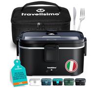 TRAVELISIMO Scaldavivande Elettrico Portatile Extra Grande 1,8L 80W Portavivande Termico, 220V/12V/24V Scalda Vivande Portatile Elettrico per Auto Camion e Ufficio, Schiscetta Pranzo Riscaldabile
