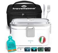 TRAVELISIMO Scaldavivande Elettrico Portatile Extra Grande 1,8L 80W Portavivande Termico, 220V/12V/24V Scalda Vivande Portatile Elettrico per Auto Camion e Ufficio, Schiscetta Pranzo Riscaldabile