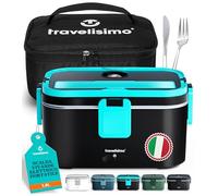 TRAVELISIMO Scaldavivande Elettrico Portatile Extra Grande 1,8L 80W Portavivande Termico, 220V/12V/24V Scalda Vivande Portatile Elettrico per Auto Camion e Ufficio, Schiscetta Pranzo Riscaldabile