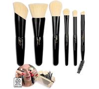 Travelista Midi - Set di 7 pennelli da trucco full face | Mini pennelli da trucco con custodia, pennelli sintetici per trucco a capra, facili da pulire e non macchiano, manico corto