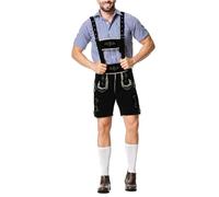 Travestimento Oktoberfest Uomo Set di Costume Bavaresi Oktoberfest da Uomo Camicia a Quadri Tradizionale da per la Festa della Birra Pantaloni con Bretelle Ricamati (BK1, M)