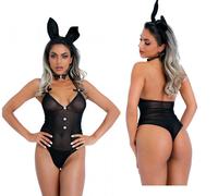 Travestimento sexy bunny costume da coniglietta body erotico donna trasparente