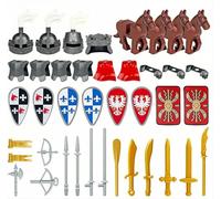 TRavesty Kit di armi per minifigure, cavalieri medievali, kit di accessori include casco, armatura, scudo, mantello, bardatura, cavalli, compatibile con grandi marche