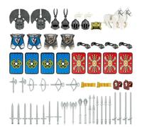 TRavesty Pacchetto di armi per minifigure, cavalieri antichi, kit di accessori include casco, armatura, scudo, mantello, bardatura, cavalli, compatibile con grandi marche (A)