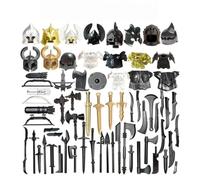 TRavesty Set di armi medievali per minifigure, 64 pezzi Custom Cavaliere Armi Set Accessori Kit Incluso Armatura, Casco, Scudo e Armatura, Compatibile con tutte le marche comuni