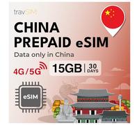 travSIM China eSIM | 15GB di dati mobili | Funziona su dispositivi iOS e Android | Il piano di questa eSIM per la Cina è valido per 30 giorni.