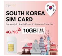 travSIM Corea del Sud SIM Card | 10GB di dati mobili | Roaming gratuito in Giappone e in oltre 15 Paesi asiatici | La SIM per la Corea del Sud è valida per 15 giorni.