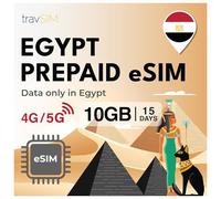travSIM eSIM Egitto | 10GB di dati mobili | Hotspot disponibile | Il piano sulla eSIM per l'Egitto è valido per 15 giorni