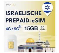 travSIM eSIM Israele | 30 giorni - 15 GB dati SIM | 5G/4G ad alta velocità | Accesso Internet illimitato per Google, Facebook, Whatsapp, Instagram e altro ancora