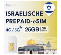 travSIM eSIM Israele | 30 giorni - 25 GB dati SIM | 5G/4G ad alta velocità | Accesso Internet illimitato per Google, Facebook, Whatsapp, Instagram e altro ancora