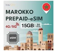 travSIM eSIM Marocco | 30 giorni - 15 GB dati SIM | 5G/4G ad alta velocità | Accesso Internet illimitato per Google, Facebook, Whatsapp, Instagram e altro ancora