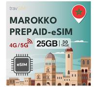 travSIM eSIM Marocco | 30 giorni - 25 GB dati SIM | 5G/4G ad alta velocità | Accesso Internet illimitato per Google, Facebook, Whatsapp, Instagram e altro ancora