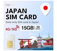 travSIM Japan SIM Card | 15GB Mobile Data | Funziona su dispositivi iOS e Android | Il piano di questa SIM card per il Giappone è valido per 30 giorni.