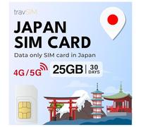 travSIM Japan SIM Card | 25GB Mobile Data | Funziona su dispositivi iOS e Android | Il piano di questa SIM card per il Giappone è valido per 30 giorni.
