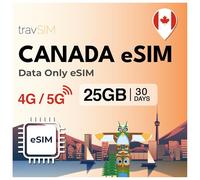 travSIM Kanada eSIM | 25 GB mobile Daten mit 4G/5G Highspeed | 30 Tage gültig | Daten eSIM für Kanada | Kanadische Prepaid-Reise eSIM für Freizeit- und Geschäftsreisende | Einfache Aktivierung