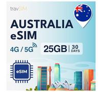 travSIM Scheda SIM Australia | 25GB di dati mobili| Funziona su dispositivi iOS e Android | Il Piano di Questa SIM Australia è valido per 30 Giorni