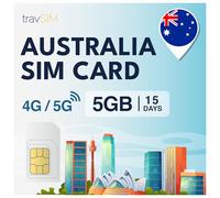 travSIM Scheda SIM Australia | 5GB di Dati Mobile| Funziona su dispositivi iOS e Android | Il Piano di Questa SIM Australia è valido per 15 Giorni