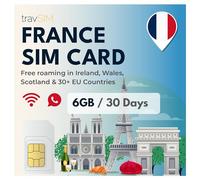 travSIM Scheda SIM Francia |6GB di dati/velocità 4G/5G |Chiamate illimitate| Utilizzare la carta SIM per la Francia nel UK 30+ paesi dell'UE |Il piano sulla carta SIM per la Francia valido 30 giorni
