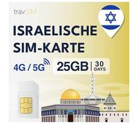 travSIM Scheda SIM Israele | 30 giorni - 25 GB dati SIM | Dati 5G/4G ad alta velocità | Accesso Internet illimitato per Google, Facebook, Whatsapp, Instagram e altro ancora