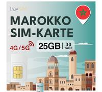 travSIM Scheda SIM Marocco | 30 giorni - 25 GB dati SIM | dati 5G/4G ad alta velocità | Accesso Internet illimitato per Google, Facebook, Whatsapp, Instagram e altro ancora