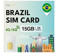 travSIM SIM Brasile | 15 GB di dati mobili con velocità 4G/5G | Connessione internet affidabile per Google, Facebook, WhatsApp e altro ancora | Il piano SIM Brasile è valido per 30 giorni