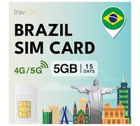 travSIM SIM Brasile | 5 GB di dati mobili con velocità 4G/5G | Connessione internet affidabile per Google, Facebook, WhatsApp e altro ancora | Il piano SIM Brasile è valido per 15 giorni
