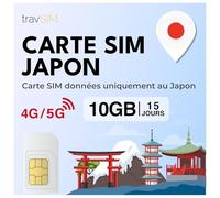 travSIM SIM Giappone con validità di 15 giorni | 10 GB a velocità 5G/4G | SIM per il Giappone per restare sempre connessi | Assistenza 24 ore su 24, 7 giorni su 7