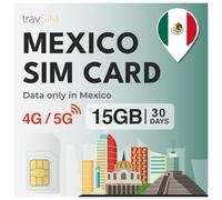 travSIM SIM Messico | 30 Giorni - 15GB di dati | 5G/4G ad alta velocità | Accesso illimitato a internet per Google, Facebook, Whatsapp, Instagram e altro ancora