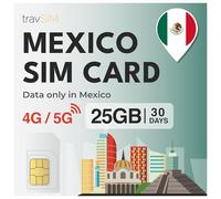 travSIM SIM Messico | 30 Giorni - 25GB di dati | 5G/4G ad alta velocità | Accesso illimitato a internet per Google, Facebook, Whatsapp, Instagram e altro ancora