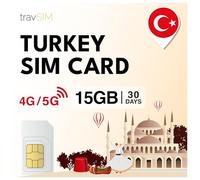 travSIM SIM Turchia | 30 giorni - 15GB di dati | Dati ad alta velocità 5G/4G | Accesso a Internet per Google, Facebook, Whatsapp, Instagram e altro ancora