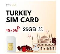travSIM SIM Turchia | 30 giorni - 25GB di dati | Dati ad alta velocità 5G/4G | Accesso a Internet per Google, Facebook, Whatsapp, Instagram e altro ancora