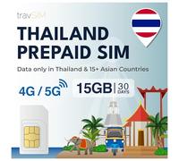 travSIM Thailandia SIM Card | 15GB di dati (velocità 4G/5G) | Valida per 30 giorni | Solo dati | Utilizza Whatsapp, Facebook, Instagram ecc. | Utilizzabile in Thailandia e in 15 paesi+ in Asia