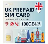 travSIM UK SIM Card | 100GB di dati + chiamate e SMS illimitati | Velocità 4G/5G | Funziona in tutto il Regno Unito | La SIM Card UK è valida per 30 giorni