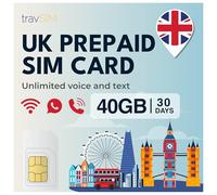 travSIM UK SIM Card | 40GB di dati + chiamate e SMS illimitati | Velocità 4G/5G | Funziona in tutto il Regno Unito | La SIM Card UK è valida per 30 giorni
