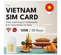 travSIM Vietnam SIM card | 12GB di dati | Velocità 4G/5G | Roaming gratuito in Indonesia e in più di 5 paesi in Asia | Funziona su dispositivi iOS e Android | La SIM Vietnam è valida per 30 giorni