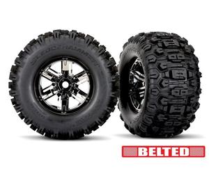 TRAXXAS 7871X Gomme SLEDGEHAMMER BELTED con inserti Cerchi Neri Cromati X-MAXX