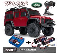 Traxxas TRX-4 Land Rover Defender Rosso + 2X 5000 MAH Batteria Lipo + Id-Lader