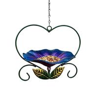 Tray Bird Feeder - Flower Shaped Iron Decor, Weatherproof Outside Finch Feeder with Hanging Chains, Watching and Viewing Pet Aviary Birds, Ideal for Patio Porch Backyard