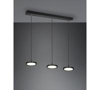 TRAY SOSPENSIONE LED 30 W 3600 lm, 3.000 K DIMMERABILE 3 DIFFUSORI IN METALLO NERO L. 90CM