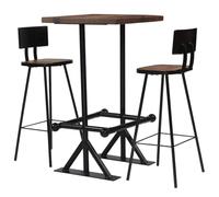 Traylux Set da bar da 3 pezzi, in legno massiccio riciclato e acciaio in stile rustico vintage, con tavolo da pranzo e sgabello da bar, per cucina, soggiorno, sala da pranzo, robusto e facile da