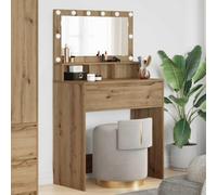 Traylux Tavolo da toeletta per camera da letto, in rovere Artisan, con illuminazione a LED, grande specchio e cassetto, 80 x 39,6 x 135 cm, in legno di legno, per cosmetici, organizer per la cameretta