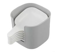 Trayneel Set di 6 piatti per salsa in plastica bianca con manici per condimenti, spezie, aceto, include scaffale portaoggetti da cucina, materiale PP 9,2 x 12,5 x 8 cm