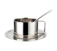 Trayneel Set di tazze da caffè isolate a doppia parete in acciaio inox con piattino e cucchiaio, materiale 304, per bevande calde, uso domestico e cucina, argento