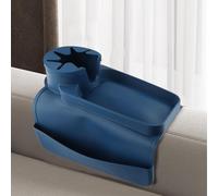 Trayneel Vassoio in silicone con tasche per bevande e telecomandi, antiscivolo, organizer per divano, 29,5 x 48 cm (blu)